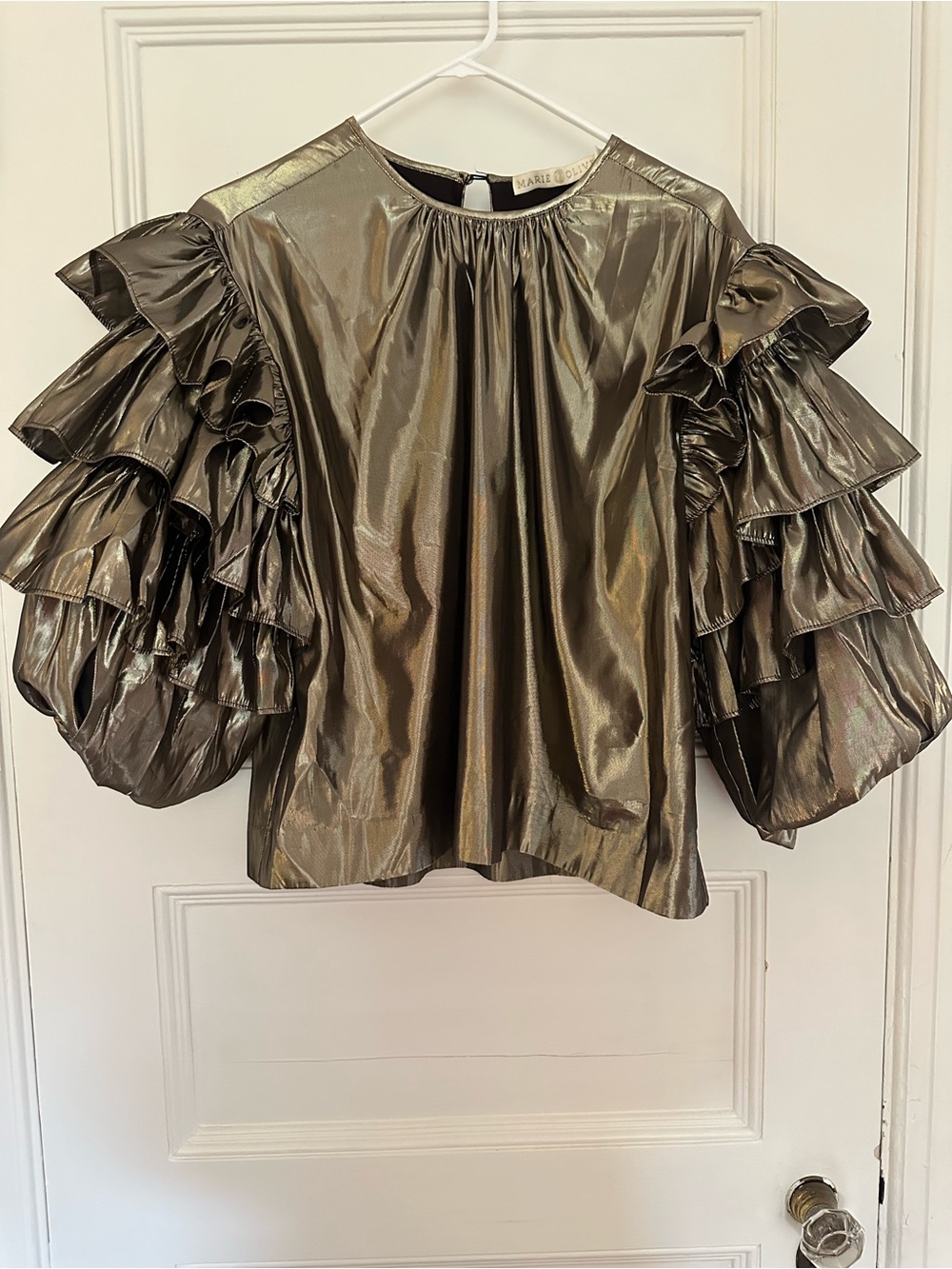Marie Oliver Metallic Gold Ruffle-Sleeve Blouse